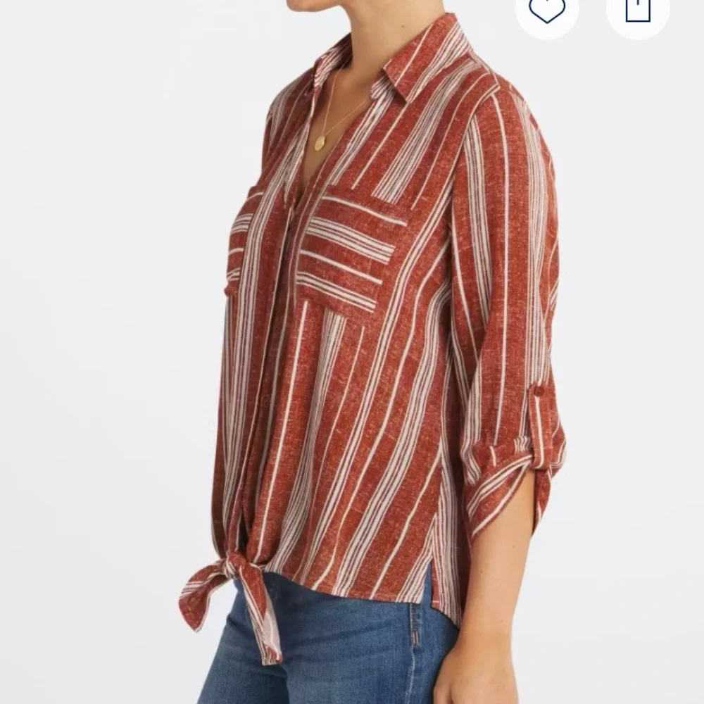 NWOT Rust 3/4 Sleeve Button Down Shirt with Tie Front - Picture 3 of 7